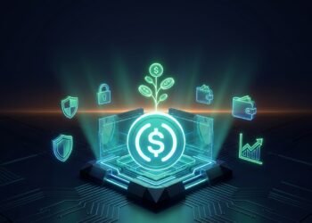 Glowing stablecoin growing in a savings vault to show how to earn yield with USDS through the Sky Savings Rate